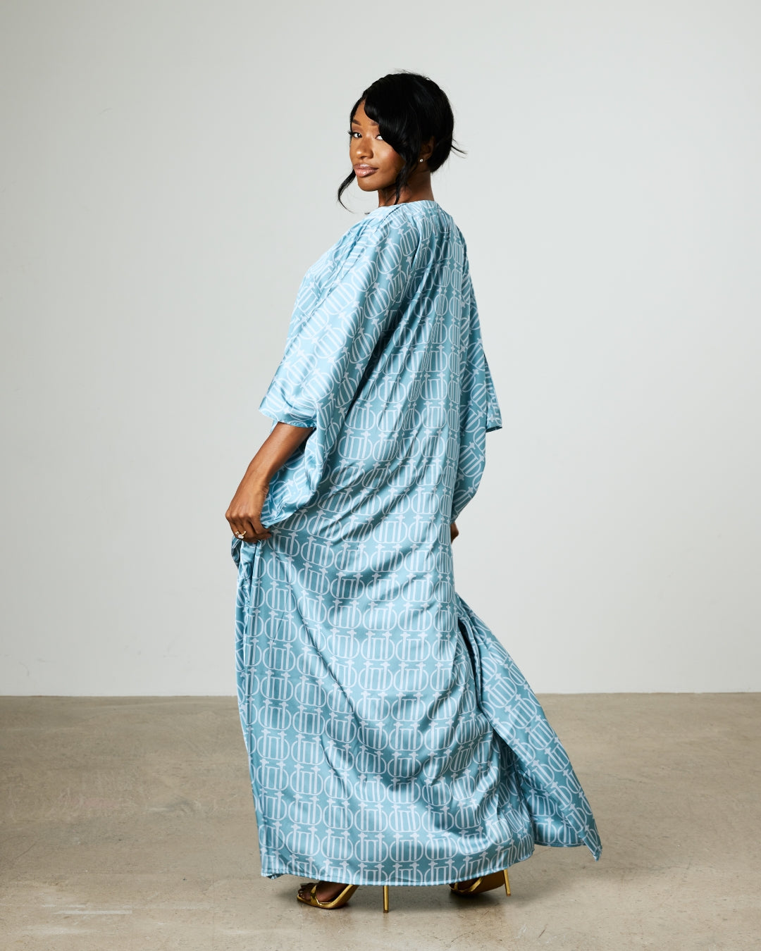 The Zaire Boubou — side view, Blue Mist Monogram