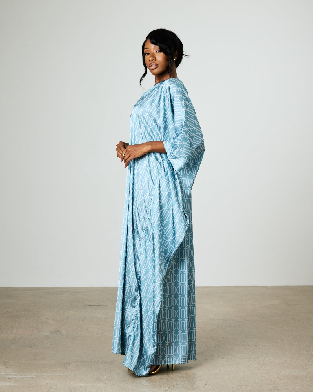The Zaire Boubou — front view, Blue Mist Monogram