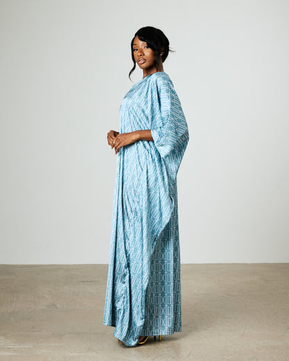 The Zaire Boubou — front view, Blue Mist Monogram