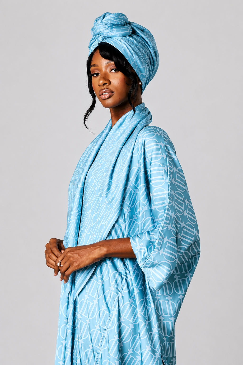 The Zaire Boubou with Monogram Scarf styled as headwrap
