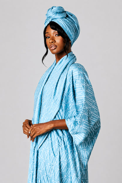 The Zaire Boubou with Monogram Scarf styled as headwrap